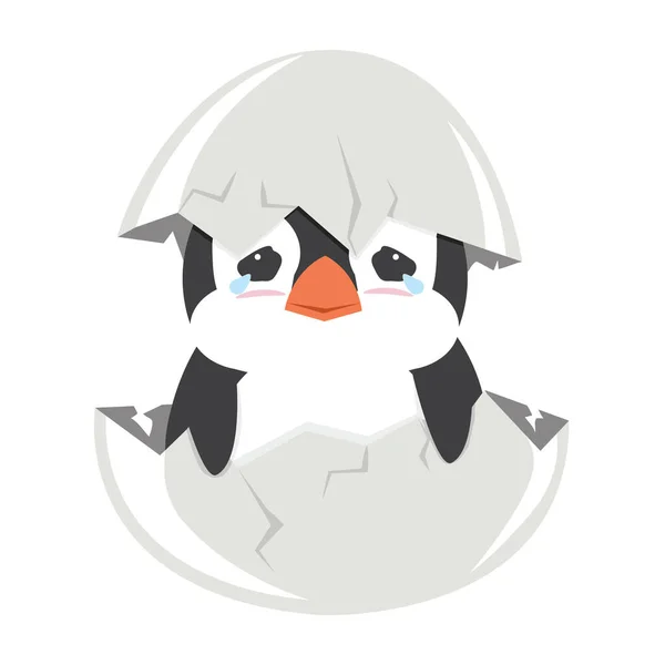 Söta Baby Pingvin Gråter Kläckt Ägg — Stock vektor
