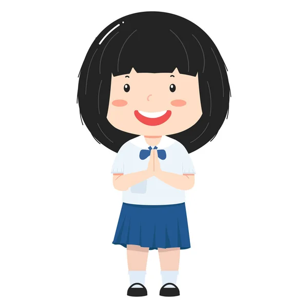 可愛いですタイ人学生女の子上の白い背景 — ストックベクタ