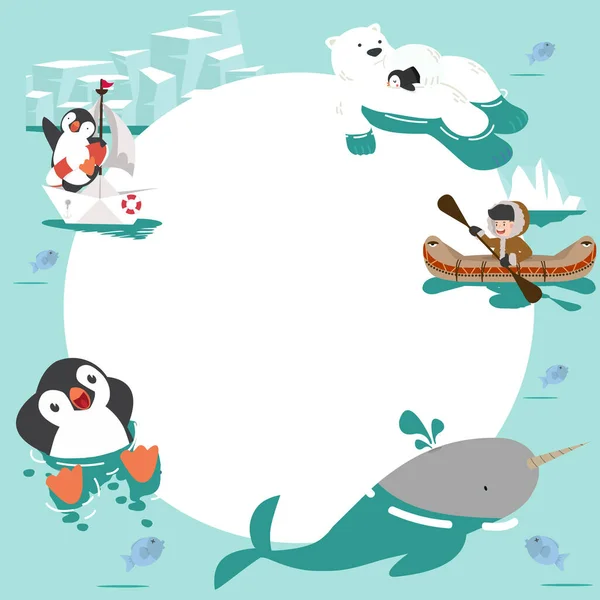 Desenhos Animados Animais Árticos Com Espaço Cópia — Vetor de Stock