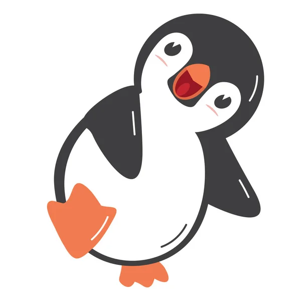 Bonito Penguin Desenho Animado Estilo Plano — Vetor de Stock