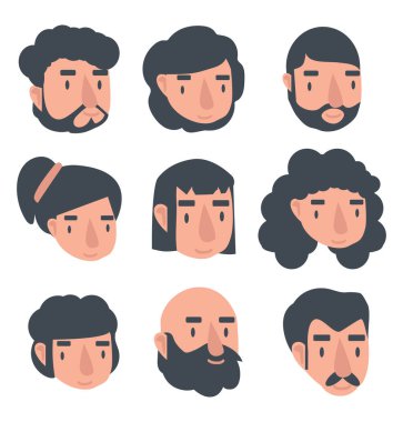 Avatar yüz kümesi vektörü beyaz arkaplanda izole edildi