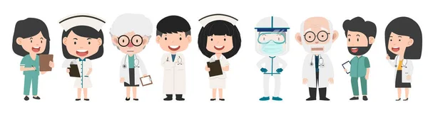 Médicos Enfermeras Conjunto Dibujos Animados Médicos — Vector de stock