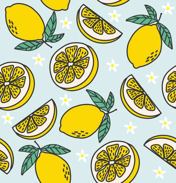 Fresh Lemon Slice Fruits Seamless Pattern — 스톡 벡터