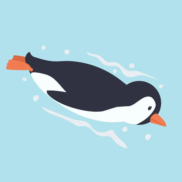 Aranyos Pingvin Úszás Rajzfilm Vektor — Stock Vector
