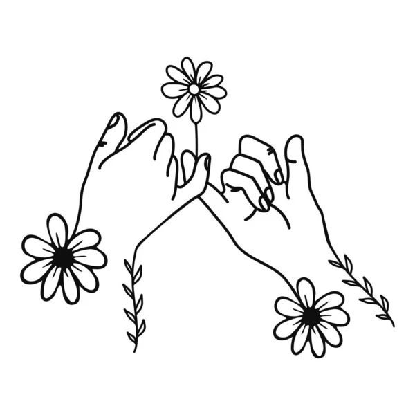 Hand Pinky Promise Couple Floral Concept — Stockvektor