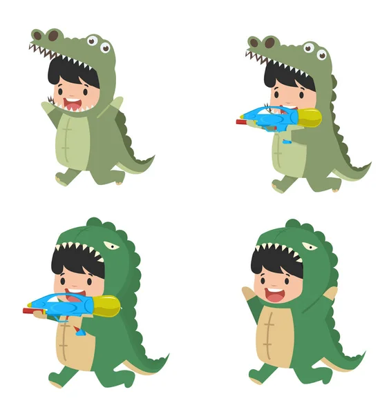 Set Von Kleinen Comic Figuren Tierkostümen Krokodil — Stockvektor