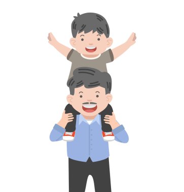 neşeli baba ile oğlu omuzları üzerinde