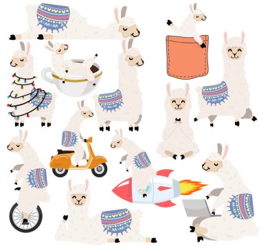 Sevimli Çizgi Film Lama ve alpaka karakter koleksiyonu