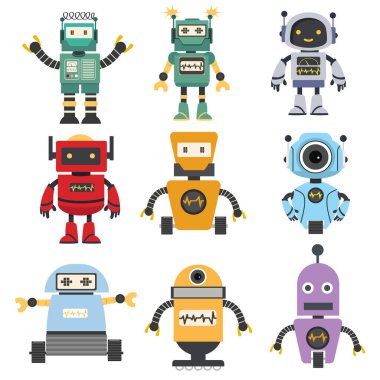 Robot karakter koleksiyonu Düz tasarım 