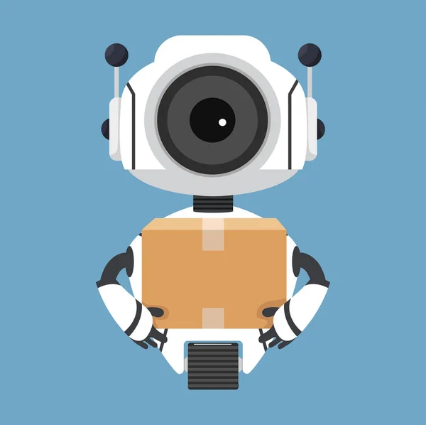 Lindo Robot Blanco Sosteniendo Paquete — Vector de stock