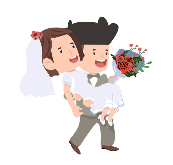 Homme Tenir Les Femmes Portée Main Couple Caractère Mariage — Image vectorielle