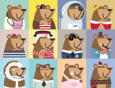 Sevimli ayı karalama karakter seti