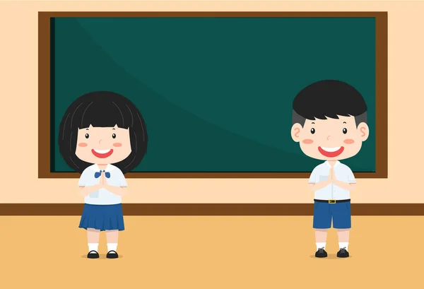 Cute Students Greeting Class — Stock Vector