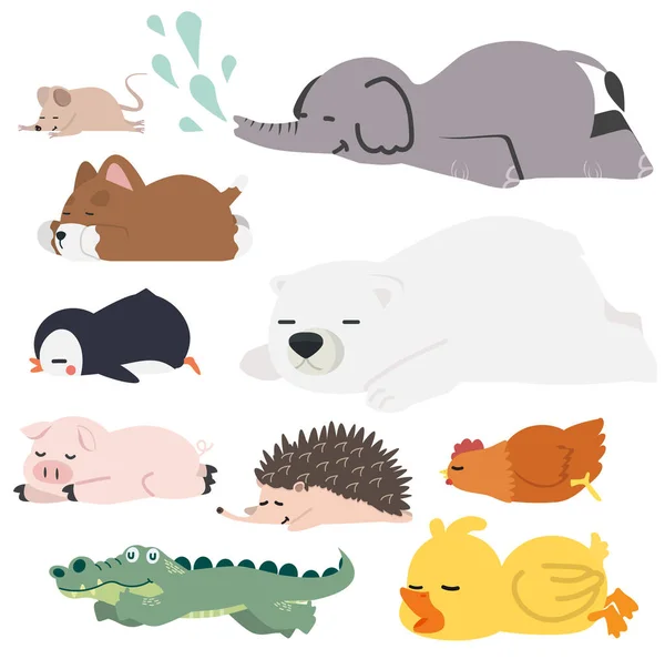 Bonito Desenhos Animados Animais Coleção Dormir —  Vetores de Stock