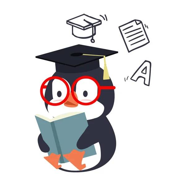 Lindo Pingüino Lectura Libro Educación — Archivo Imágenes Vectoriales