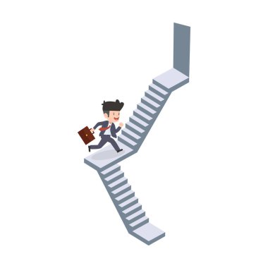 İşadamı merdiven boşluğunda yürüyen izometrik kavram