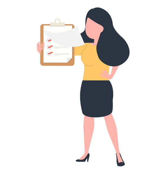 Woman Holding Checklist Clipboard — Stockvector