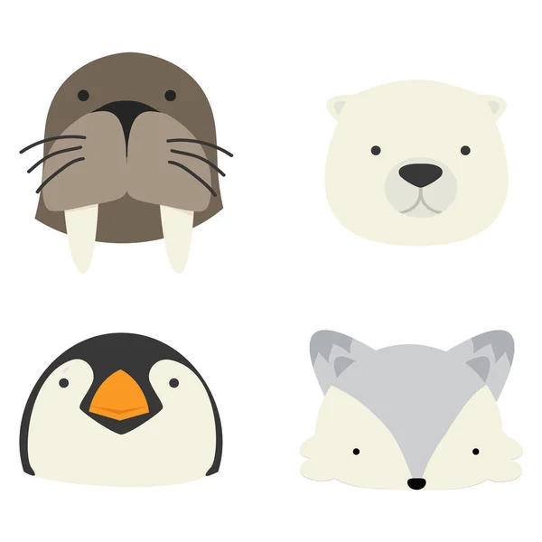 Head Animals Cartoon Characters Arctic Set — Wektor stockowy