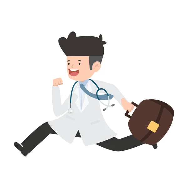 Doctor Medical Emergency Hurrying Help Patient Cartoon — Vector de stock