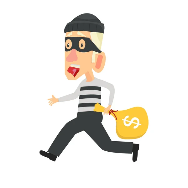 Character Design Thief Stealing Bag Money Concept — Vector de stock