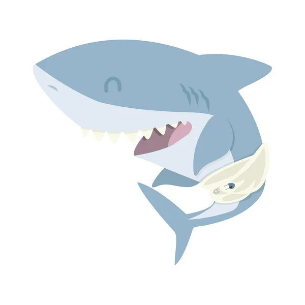 Cute Baby Shark Flat Cartoon — Stock vektor