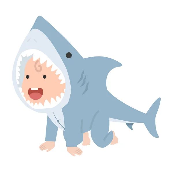 Baby Kid Characters Shark Costume — Vector de stoc