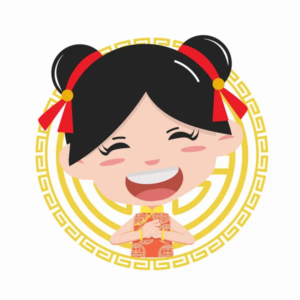 Chinese Children Girl Costume Greetings — Archivo Imágenes Vectoriales