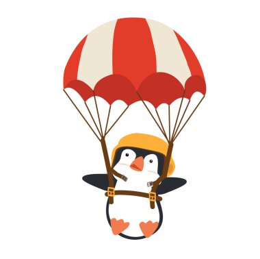 Sevimli penguenler paraşüt vektörü karikatürü