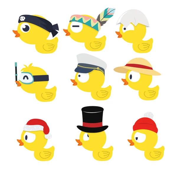 Cute Ducks Wearing Different Headwear Set — Stok Vektör