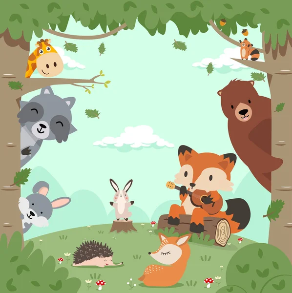 Animals Flat Spring Landscape Scene — Stock Vector