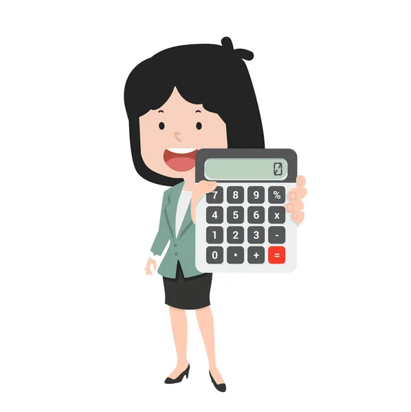 Cute Businesswoman Calculator Vector — Archivo Imágenes Vectoriales