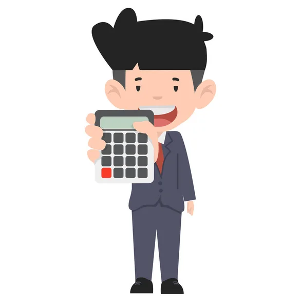 Cute Business Man Calculator Vector —  Vetores de Stock