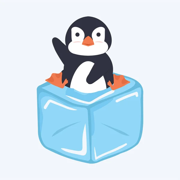 Niedlicher Pinguin Auf Eiswürfel — Stockvektor
