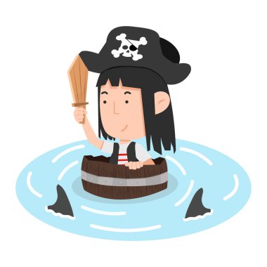 Kid Pirate with fin sharks cartoon