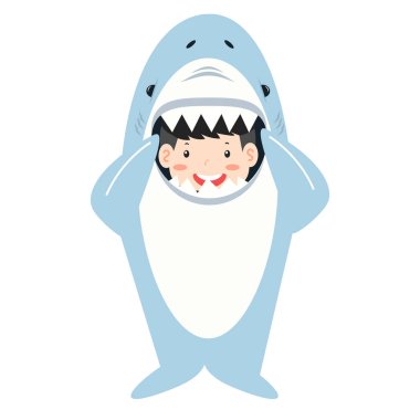 cute kid wearing shark costume