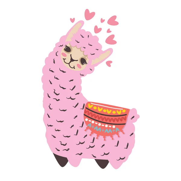 Pink Lama Alpaca Cartoon Vector - Stok Vektor