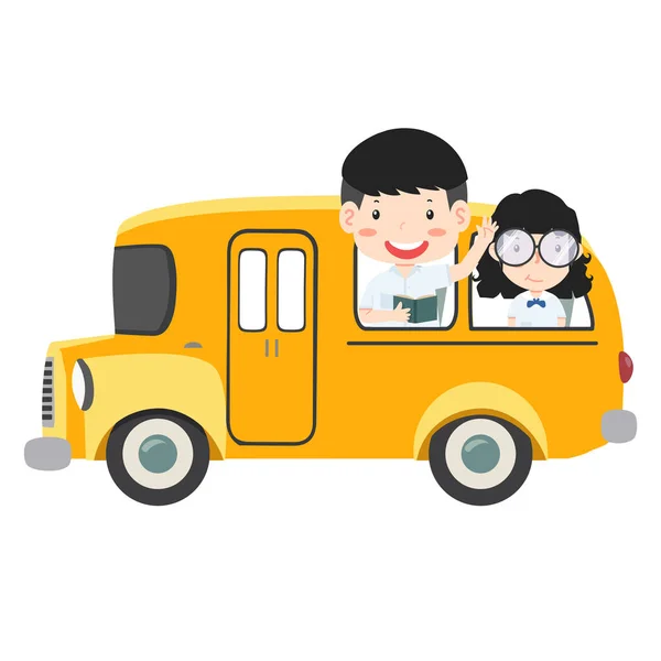 Children Riding School Bus Vector — Archivo Imágenes Vectoriales