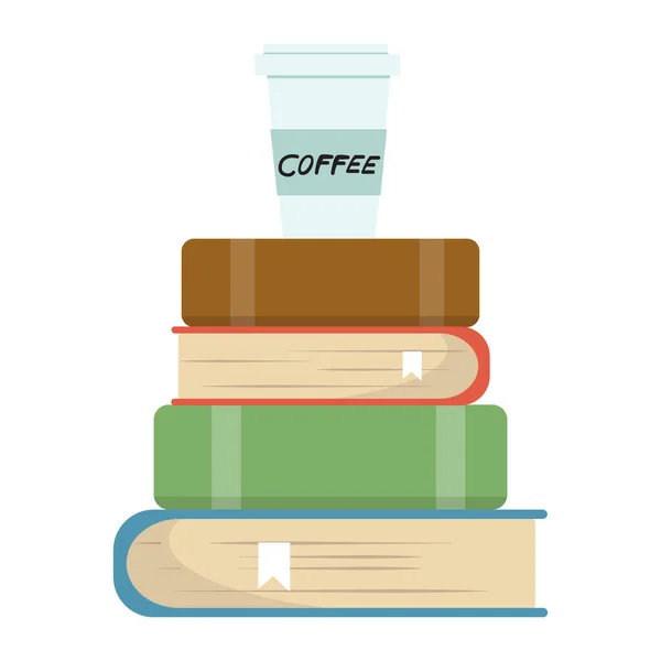 Book Stacks Coffee Flat Design — Stok Vektör