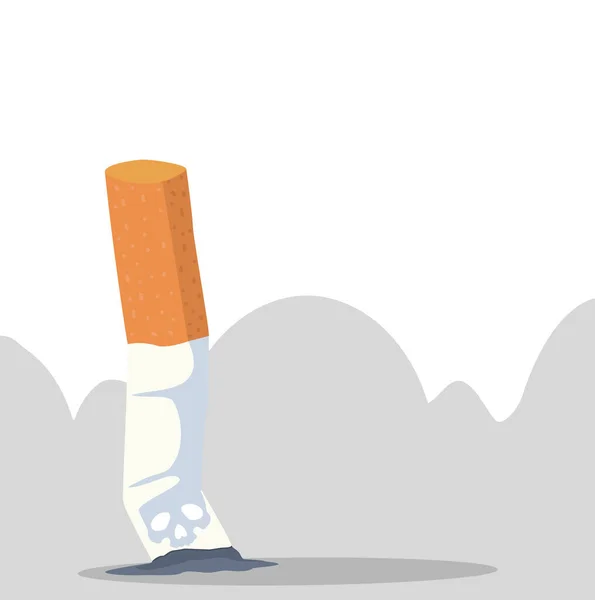 Burning Cigarette Butt Flat Background — Stockvektor