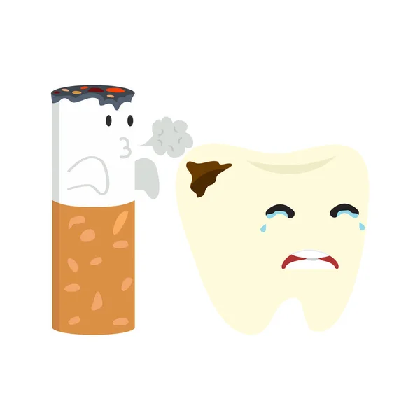 Tooth Cigarette Cartoon Vector — Stockový vektor