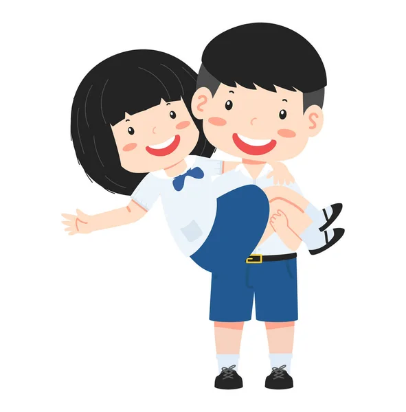 Happy Boy Holding Girl His Arms — Stock Vector