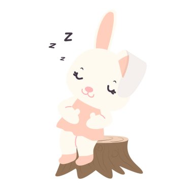 Cartoon rabbit sleeping under tree