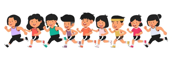Enfant Portant Uniforme Pour Courir Ensemble Groupe Course Marathon — Image vectorielle