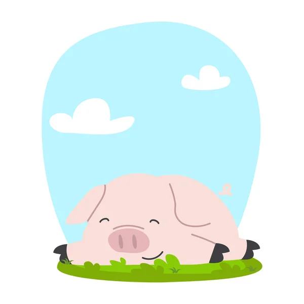 Cochon Mignon Sur Herbe Dessin Animé — Image vectorielle