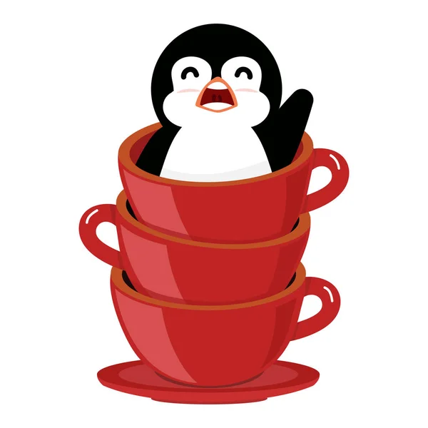 Stapel Rode Kopjes Met Pinguïn — Stockvector