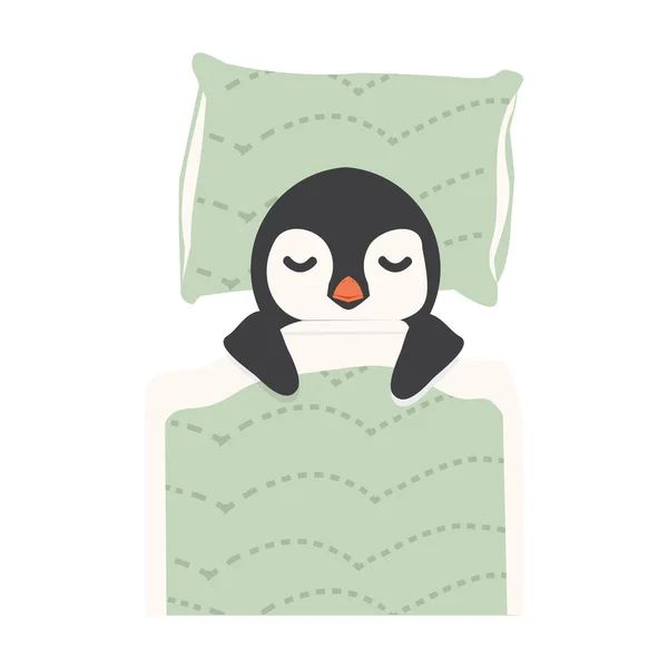 Lindo Pingüino Durmiendo Manta — Archivo Imágenes Vectoriales