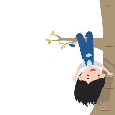 Küçük kız ağaç dalında asılı duruyor.