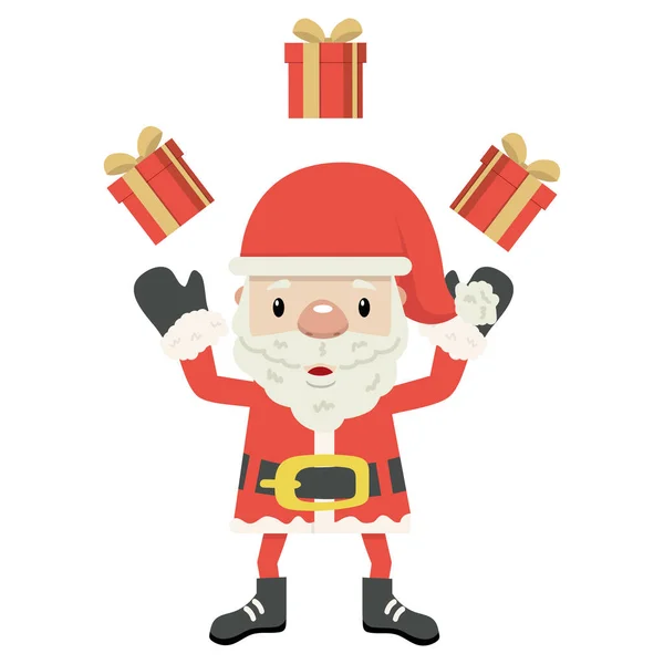 Glücklicher Weihnachtsmann Wirft Geschenk Karikatur — Stockvektor