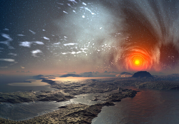 Инопланетная планета с мистическим небом
