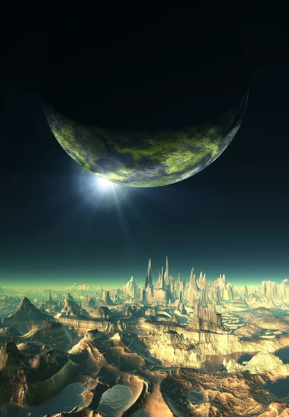 Εξωγήινο πλανήτη με ένα φεγγάρι — Φωτογραφία Αρχείου